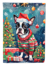 Load image into Gallery viewer, Boston Terrier Christmas Garden Flag – Cozy Dog Holiday Decor with Tree &amp; Presents
