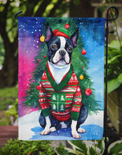 Load image into Gallery viewer, Boston Terrier Christmas Garden Flag – Cozy Dog Holiday Decor with Tree &amp; Presents