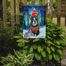 Load image into Gallery viewer, Boston Terrier Christmas Garden Flag – Cozy Dog Holiday Decor with Tree &amp; Presents
