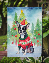 Load image into Gallery viewer, Boston Terrier Christmas Garden Flag – Cozy Dog Holiday Decor with Tree &amp; Presents