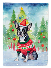 Load image into Gallery viewer, Boston Terrier Christmas Garden Flag – Cozy Dog Holiday Decor with Tree &amp; Presents