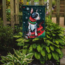 Load image into Gallery viewer, Boston Terrier Christmas Garden Flag – Cozy Dog Holiday Decor with Tree &amp; Presents