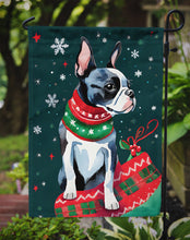 Load image into Gallery viewer, Boston Terrier Christmas Garden Flag – Cozy Dog Holiday Decor with Tree &amp; Presents