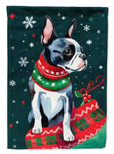 Load image into Gallery viewer, Boston Terrier Christmas Garden Flag – Cozy Dog Holiday Decor with Tree &amp; Presents
