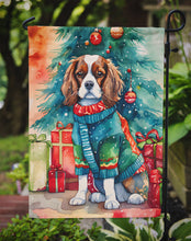 Load image into Gallery viewer, Cavalier Spaniel Christmas Garden Flag – Cozy Dog Holiday Decor with Tree &amp; Presents