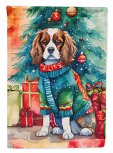Load image into Gallery viewer, Cavalier Spaniel Christmas Garden Flag – Cozy Dog Holiday Decor with Tree &amp; Presents