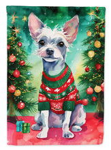 Load image into Gallery viewer, Chinese Crested Christmas Garden Flag – Cozy Dog Holiday Decor with Tree &amp; Presents