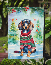 Load image into Gallery viewer, Dachshund Christmas Garden Flag – Cozy Dog Holiday Decor with Tree &amp; Presents