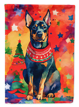 Load image into Gallery viewer, Doberman Pinscher Christmas Garden Flag – Cozy Dog Holiday Decor with Tree &amp; Presents