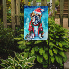 Load image into Gallery viewer, English Bulldog Christmas Garden Flag – Cozy Dog Holiday Decor with Tree &amp; Presents