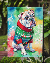 Load image into Gallery viewer, English Bulldog Christmas Garden Flag – Cozy Dog Holiday Decor with Tree &amp; Presents