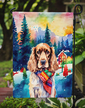 Load image into Gallery viewer, English Cocker Spaniel Christmas Garden Flag – Cozy Dog Holiday Decor with Tree &amp; Presents