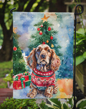 Load image into Gallery viewer, English Cocker Spaniel Christmas Garden Flag – Cozy Dog Holiday Decor with Tree &amp; Presents