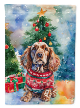 Load image into Gallery viewer, English Cocker Spaniel Christmas Garden Flag – Cozy Dog Holiday Decor with Tree &amp; Presents