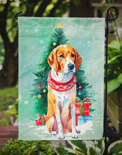 Load image into Gallery viewer, English Foxhound Christmas Garden Flag – Cozy Dog Holiday Decor with Tree &amp; Presents