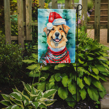 Load image into Gallery viewer, Finnish Lapphund Christmas Garden Flag – Cozy Dog Holiday Decor with Tree &amp; Presents