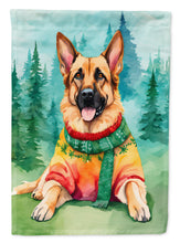 Load image into Gallery viewer, German Shepherd Christmas Garden Flag – Cozy Dog Holiday Decor with Tree &amp; Presents