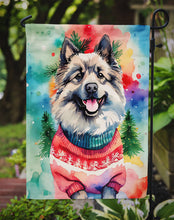 Load image into Gallery viewer, Keeshond Christmas Garden Flag – Cozy Dog Holiday Decor with Tree &amp; Presents
