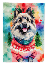 Load image into Gallery viewer, Keeshond Christmas Garden Flag – Cozy Dog Holiday Decor with Tree &amp; Presents