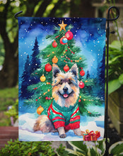 Load image into Gallery viewer, Keeshond Christmas Garden Flag – Cozy Dog Holiday Decor with Tree &amp; Presents