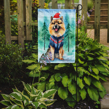 Load image into Gallery viewer, Keeshond Christmas Garden Flag – Cozy Dog Holiday Decor with Tree &amp; Presents