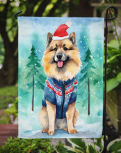Load image into Gallery viewer, Keeshond Christmas Garden Flag – Cozy Dog Holiday Decor with Tree &amp; Presents