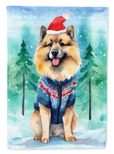 Load image into Gallery viewer, Keeshond Christmas Garden Flag – Cozy Dog Holiday Decor with Tree &amp; Presents