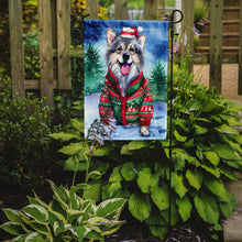 Load image into Gallery viewer, Keeshond Christmas Garden Flag – Cozy Dog Holiday Decor with Tree &amp; Presents