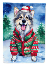 Load image into Gallery viewer, Keeshond Christmas Garden Flag – Cozy Dog Holiday Decor with Tree &amp; Presents