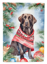 Load image into Gallery viewer, Chocolate Labrador Retriever Christmas Garden Flag – Cozy Dog Holiday Decor with Tree &amp; Presents