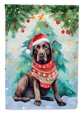 Load image into Gallery viewer, Chocolate Labrador Retriever Christmas Garden Flag – Cozy Dog Holiday Decor with Tree &amp; Presents