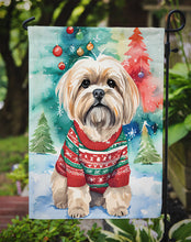 Load image into Gallery viewer, Lhasa Apso Christmas Garden Flag – Cozy Dog Holiday Decor with Tree &amp; Presents