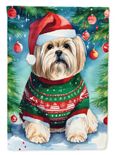 Load image into Gallery viewer, Lhasa Apso Christmas Garden Flag – Cozy Dog Holiday Decor with Tree &amp; Presents