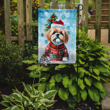 Load image into Gallery viewer, Lhasa Apso Christmas Garden Flag – Cozy Dog Holiday Decor with Tree &amp; Presents