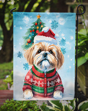 Load image into Gallery viewer, Lhasa Apso Christmas Garden Flag – Cozy Dog Holiday Decor with Tree &amp; Presents