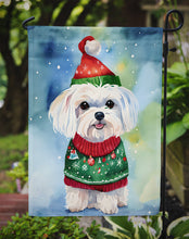 Load image into Gallery viewer, Maltese Christmas Garden Flag – Cozy Dog Holiday Decor with Tree &amp; Presents