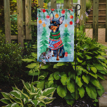 Load image into Gallery viewer, Miniature Pinscher Christmas Garden Flag – Cozy Dog Holiday Decor with Tree &amp; Presents