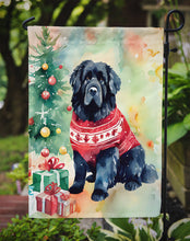 Load image into Gallery viewer, Newfoundland Christmas Garden Flag – Cozy Dog Holiday Decor with Tree &amp; Presents