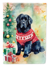 Load image into Gallery viewer, Newfoundland Christmas Garden Flag – Cozy Dog Holiday Decor with Tree &amp; Presents