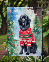 Load image into Gallery viewer, Newfoundland Christmas Garden Flag – Cozy Dog Holiday Decor with Tree &amp; Presents