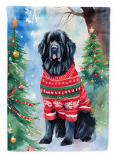 Load image into Gallery viewer, Newfoundland Christmas Garden Flag – Cozy Dog Holiday Decor with Tree &amp; Presents