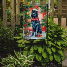 Load image into Gallery viewer, Newfoundland Christmas Garden Flag – Cozy Dog Holiday Decor with Tree &amp; Presents