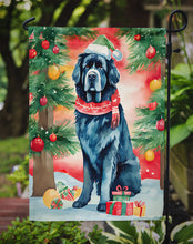 Load image into Gallery viewer, Newfoundland Christmas Garden Flag – Cozy Dog Holiday Decor with Tree &amp; Presents