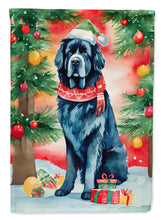 Load image into Gallery viewer, Newfoundland Christmas Garden Flag – Cozy Dog Holiday Decor with Tree &amp; Presents