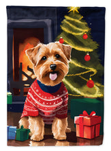 Load image into Gallery viewer, Norfolk Terrier Christmas Garden Flag – Cozy Dog Holiday Decor with Tree &amp; Presents