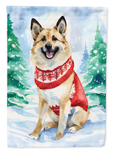 Load image into Gallery viewer, Norwegian Buhund Christmas Garden Flag – Cozy Dog Holiday Decor with Tree &amp; Presents