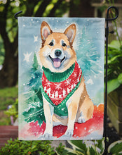Load image into Gallery viewer, Norwegian Buhund Christmas Garden Flag – Cozy Dog Holiday Decor with Tree &amp; Presents