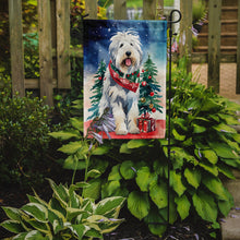 Load image into Gallery viewer, Old English Sheepdog Christmas Garden Flag – Cozy Dog Holiday Decor with Tree &amp; Presents
