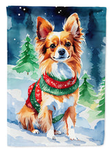 Load image into Gallery viewer, Papillon Christmas Garden Flag – Cozy Dog Holiday Decor with Tree &amp; Presents