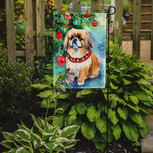Load image into Gallery viewer, Pekingese Christmas Garden Flag – Cozy Dog Holiday Decor with Tree &amp; Presents
